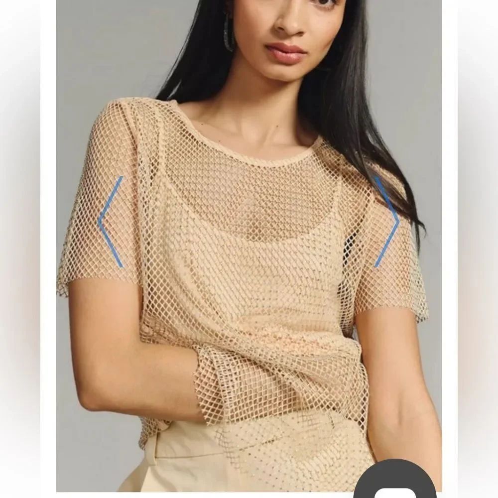 Sunday in Brooklyn Rhinestone Mesh Short Sleeve with Cami Top